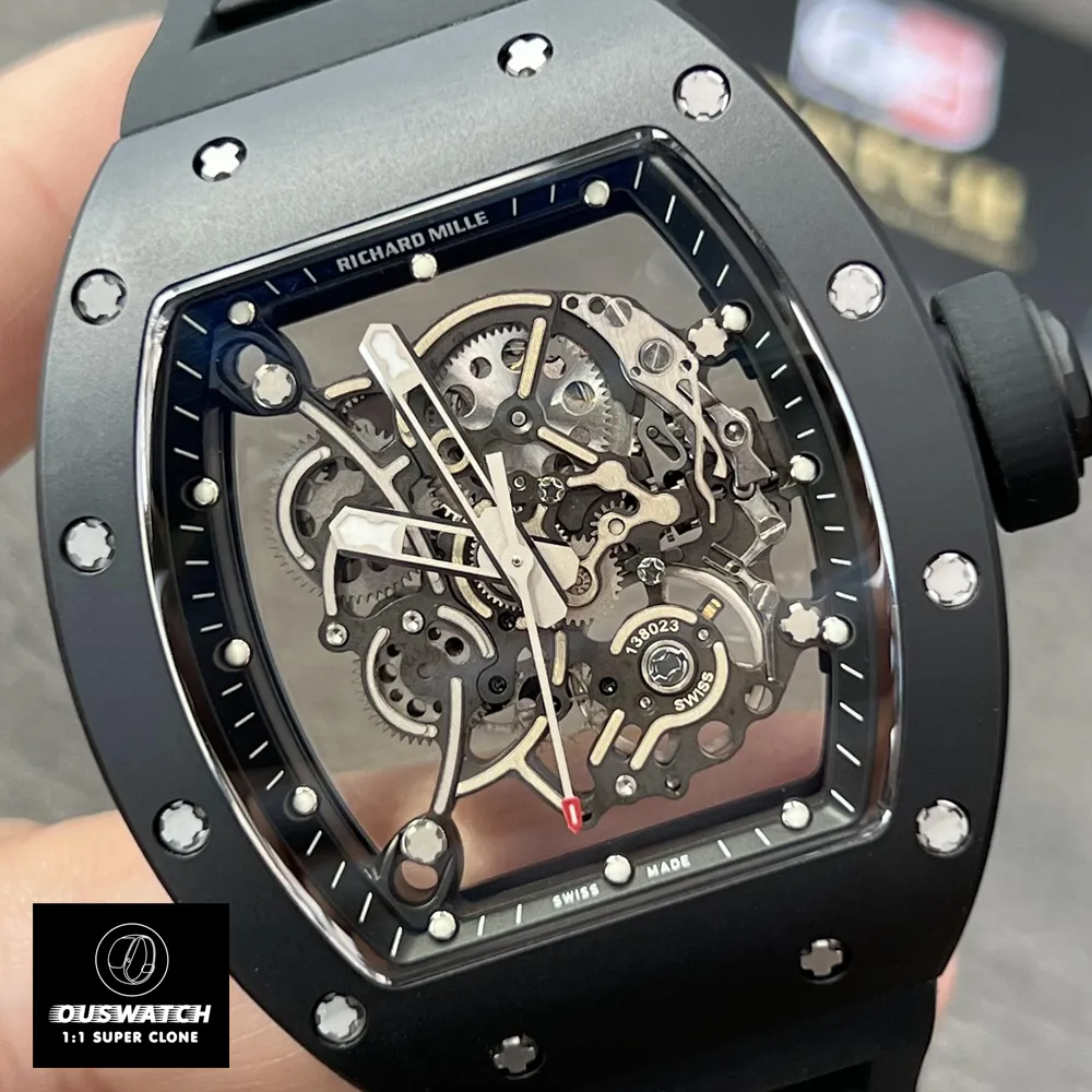 Close-up of the dial on the Richard Mille RM 055, emphasizing detailed craftsmanship and intricate design elements.