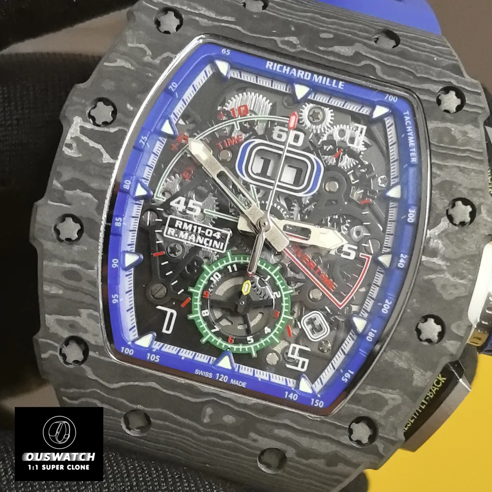 Angled View of Richard Mille RM 11-04 Skeleton Dial - Luminescent Markers & Satin-Finished Hands