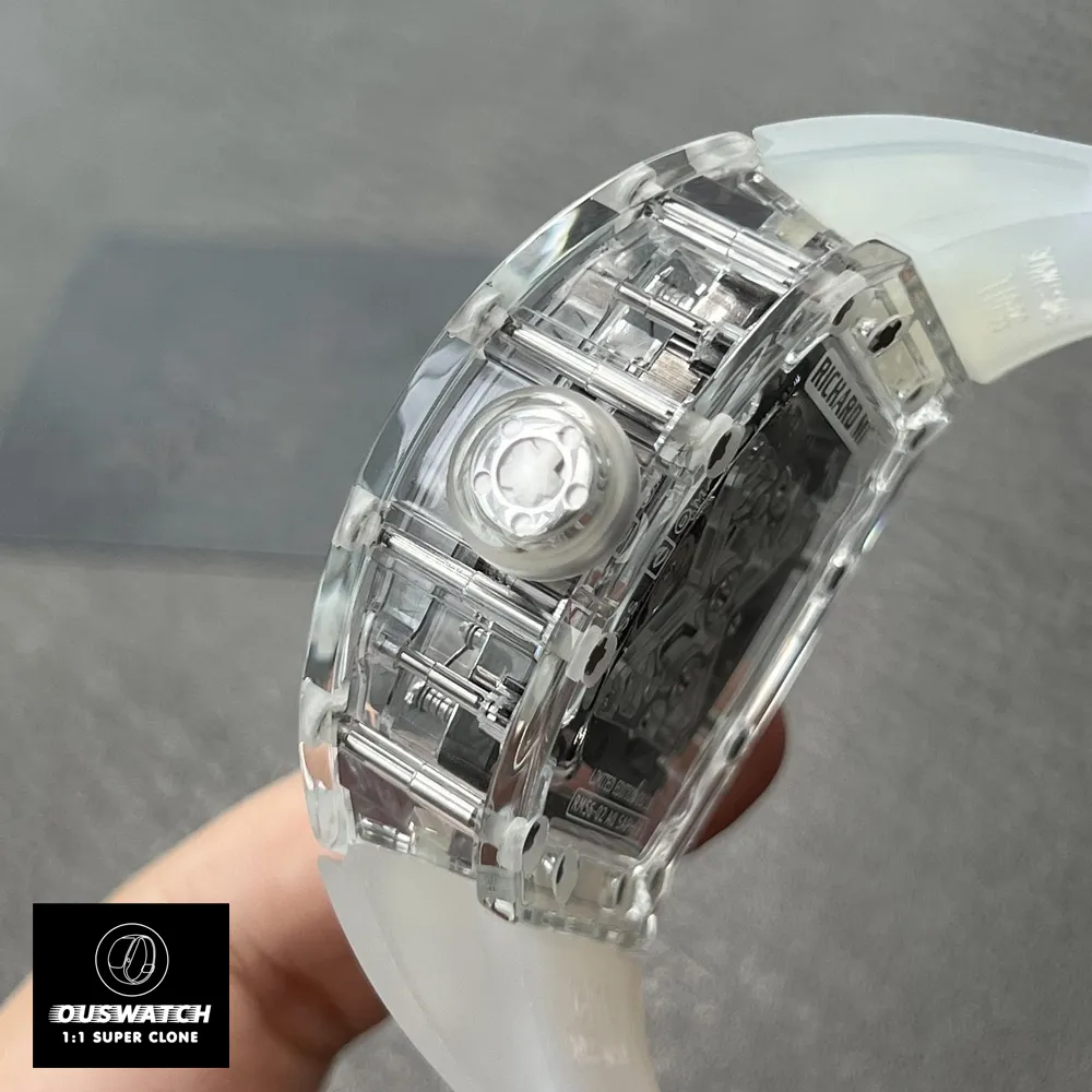 Detail of the crown on the Richard Mille Sapphire Tourbillon RM56-02.