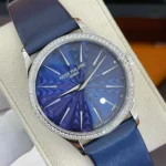 Side profile (120°) of Patek Philippe Ladies Calatrava 4997/200G watch with hand-engraved diamond bezel.