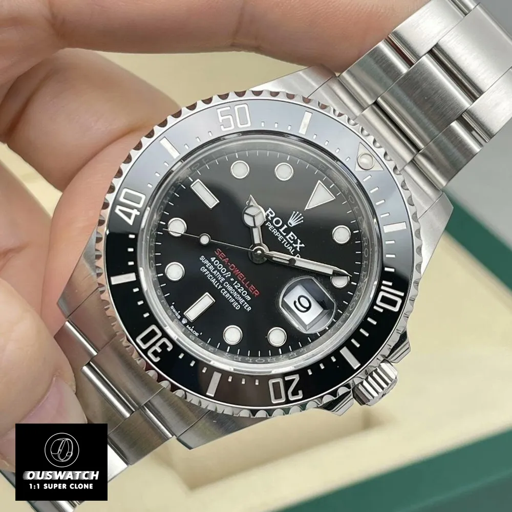 45-degree angle shot of Rolex Sea-Dweller 126600, highlighting Oystersteel case and unidirectional rotating bezel