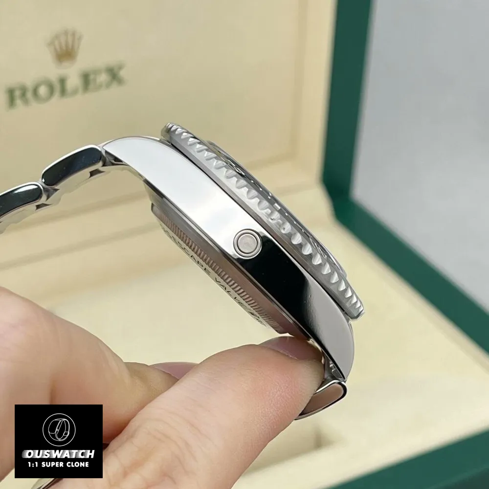 Detail of Rolex Sea-Dweller 126600 helium escape valve and 904L Oystersteel case construction