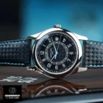 Studio shot of the Calatrava 6007G-011’s carbon dial and matching embossed strap, demonstrating design coherence.