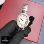 Cartier Baignoire small model in white gold with diamond accents and slim profile.