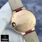 Rear view of the Cartier Ballon Bleu WJBB0080 watch in rose gold with polished case back.