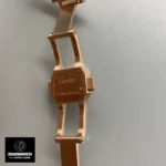 Close-up of the Cartier Santos 35 mm Super Clone release clasp after unfolding, displaying the rose gold buckle
