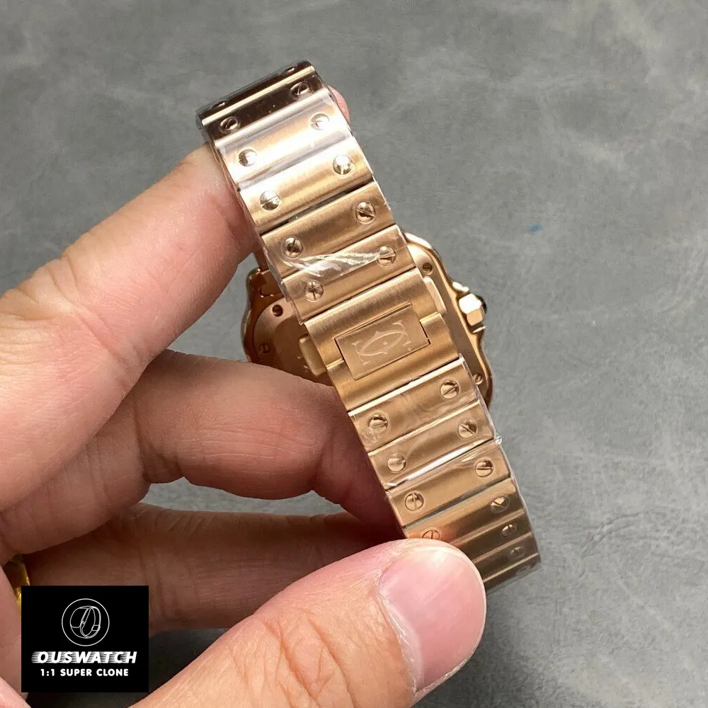 Cartier Santos Super Clone WGSA0031 rose gold bracelet with signature screw links and SmartLink adjustment