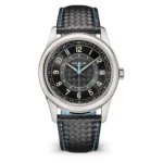Patek Philippe Calatrava 6007G-011 Blue 40mm Super Clone Watch on white background, showcasing the white gold case and carbon fiber dial.