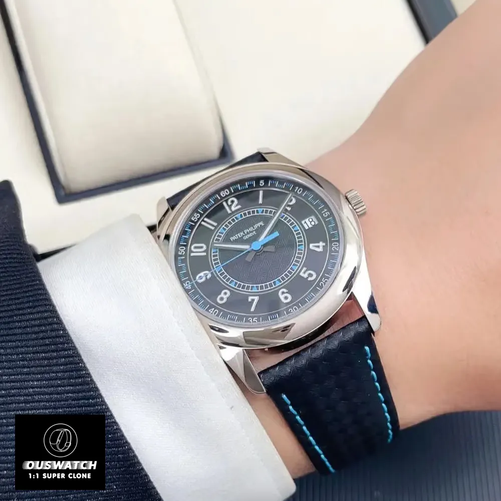 Real-life wrist shot of the Patek Philippe Calatrava 6007G-011 white gold watch, highlighting its 40mm case size and Italian calfskin strap