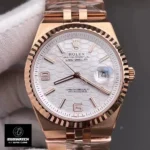 Rolex Land Dweller 36 mm Rose Gold watch 127235 white dial close-up
