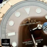 Close-up of Rolex Oyster Perpetual Rose Gold Super Clone watch hour markers, highlighting Swiss Super Clone luminescent indices