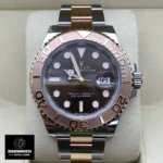 Front view of Rolex Yacht-Master 40mm Rose Gold Super Clone watch with chocolate dial, showcasing Swiss super clone dial markers