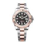Rolex Yacht-Master 40mm Rose Gold Super Clone watch on white background showcasing authentic Swiss 1:1 replica craftsmanship
