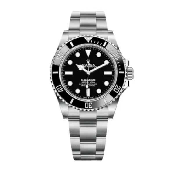 Super clone Rolex Black Submariner No Date 124060 Watch on white background, featuring a matte black Cerachrom bezel and stainless steel Oyster case.