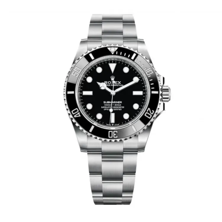 Super clone Rolex Black Submariner No Date 124060 Watch on white background, featuring a matte black Cerachrom bezel and stainless steel Oyster case.