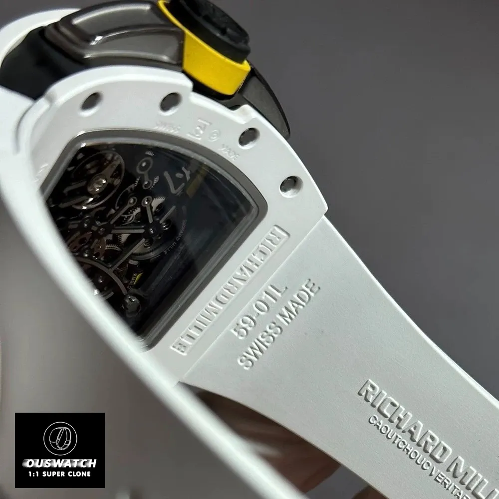 Macro shot of Super Clone RM 61 Richard Mille Yohan Blake watch showing fine details on the case and screws.
