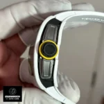 Detailed side view of the Super Clone Richard Mille RM 61-01 Yohan Blake watch showing crown and chronograph pushers.