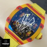 Richard Mille RM 27‑03 Rafael Nadal edition super clone watch at a 45° angle highlighting its skeletonized tourbillon.