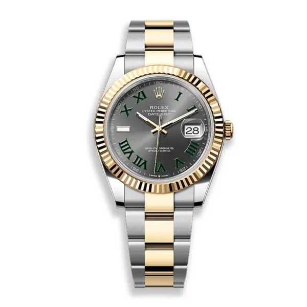 Rolex Datejust 41mm two-tone watch model 126333 with fluted bezel displayed on a white background.