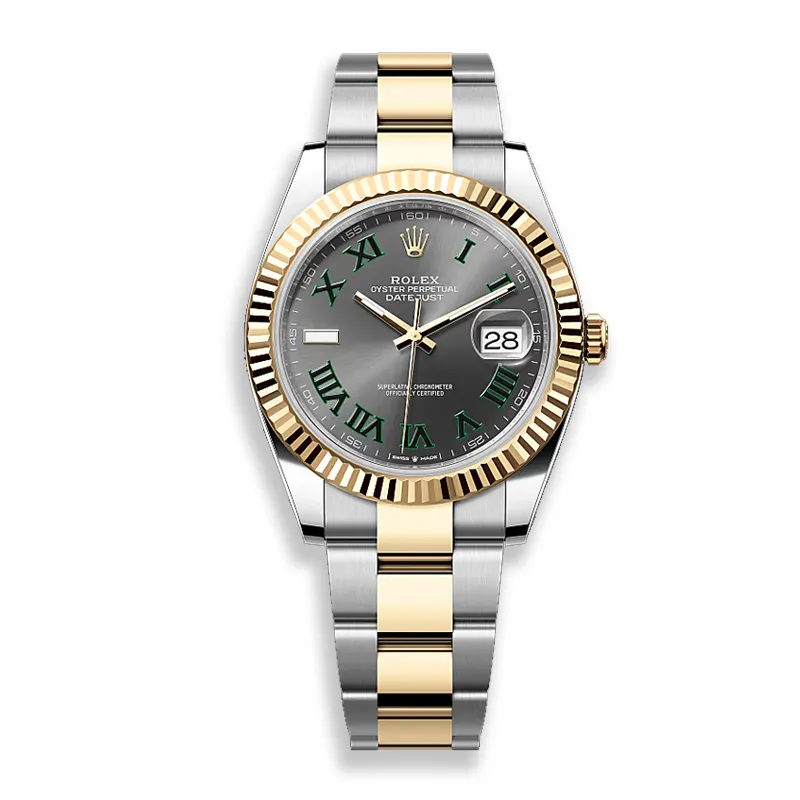 Rolex Datejust 41mm two-tone watch model 126333 with fluted bezel displayed on a white background.