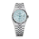 Replica Rolex Land‑Dweller Ice Blue Dial Platinum 127336‑0001 watch on white background