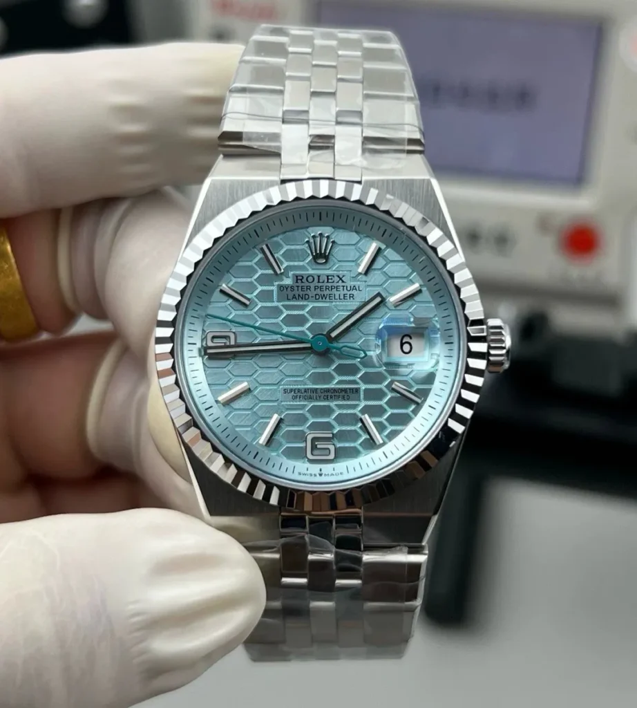 Super clone Rolex Land‑Dweller 40 mm platinum watch 127336 front view