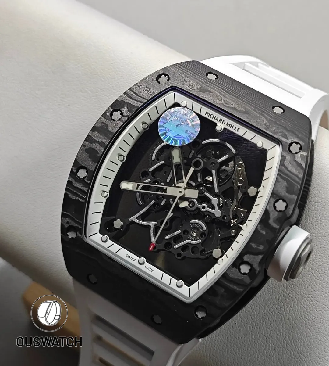 Richard Mille Bubba Watson RM 055 luxury sports watch shown from a 75-degree angle.