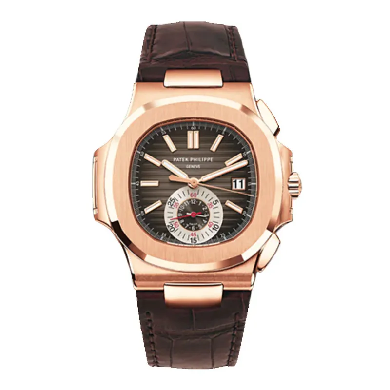 Patek_Philippe_Nautilus_5980-1R-Rose_Gold_White_Background Patek Philippe Nautilus 5980/1R rose gold chronograph watch shown on a white background