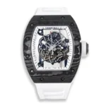Richard Mille Bubba Watson RM 055 watch with titanium and carbon fiber case displayed on a white background.