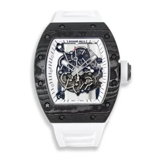 Richard Mille Bubba Watson RM 055 watch with titanium and carbon fiber case displayed on a white background.