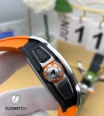 Close-up of Richard Mille RM 65-01 chronograph pushers and crown in titanium case.