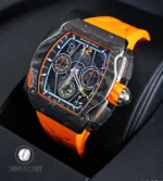 Richard Mille RM 65-01 high-end chronograph luxury watch displayed inside presentation watch box.