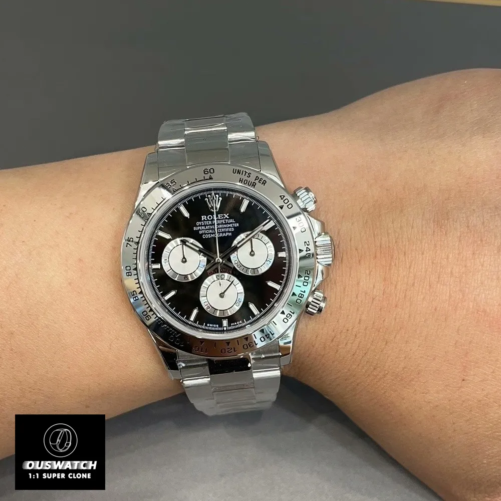 Rolex Daytona 126509 black dial steel men’s watch worn on wrist.