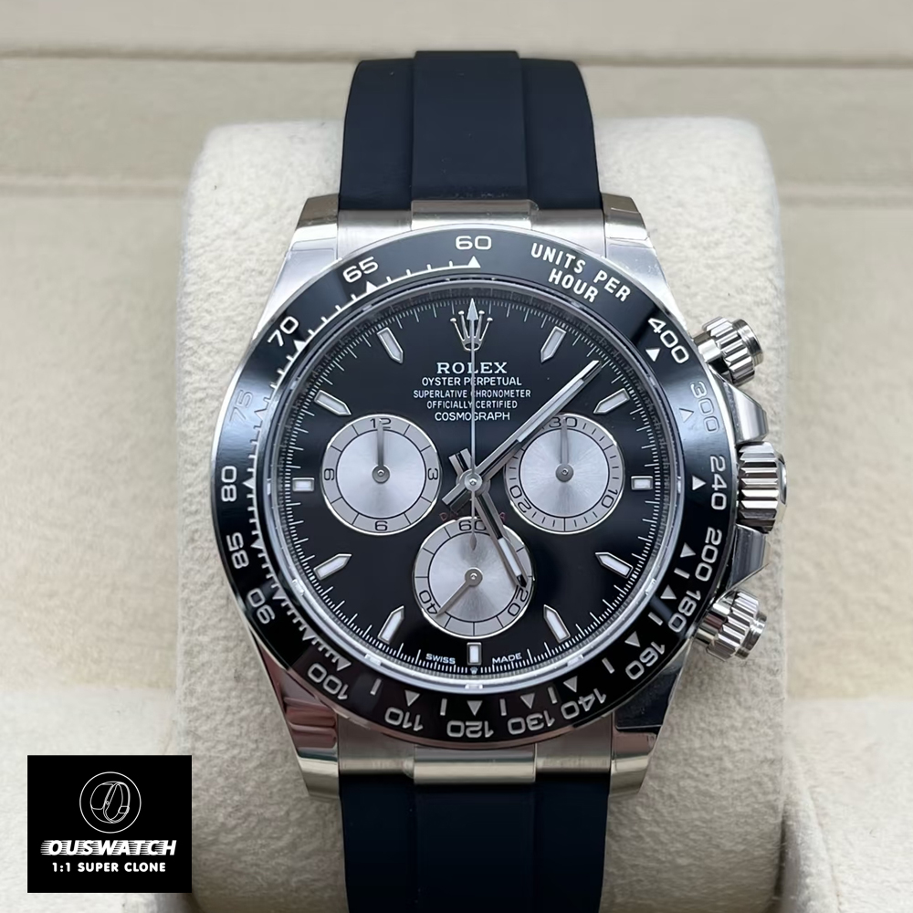 Full front view of Rolex Daytona 126519LN white gold chronograph