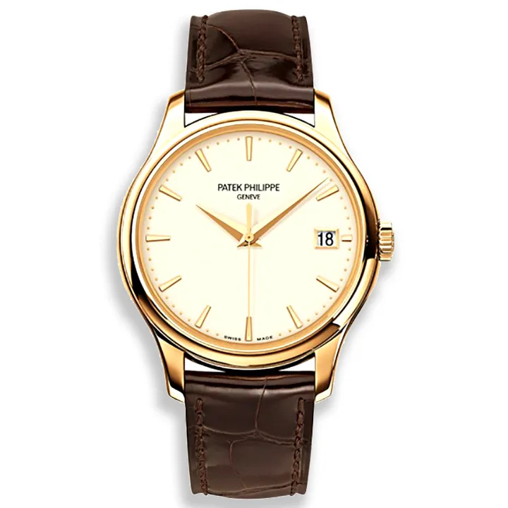 Patek Philippe Calatrava 5227R-001 rose gold automatic super clone on white background — full front view.