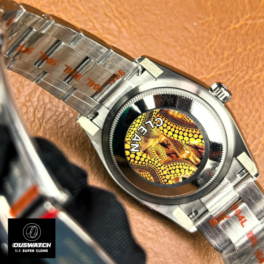 Rear view of the Oyster Perpetual 126000 revealing the solid caseback and secure endlink attachment.