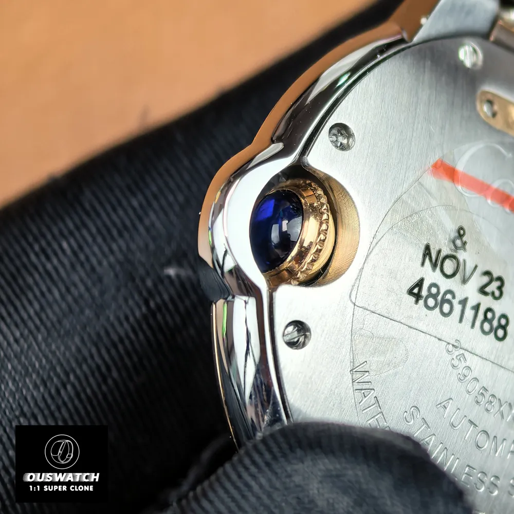 Back view of Cartier Ballon Bleu 33mm women's watch — caseback and clasp area visible.