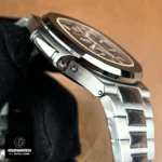 Detailed shot of the lugs on the Patek Philippe Nautilus Moon Phase 5726A-001 — lug fit and finishing.