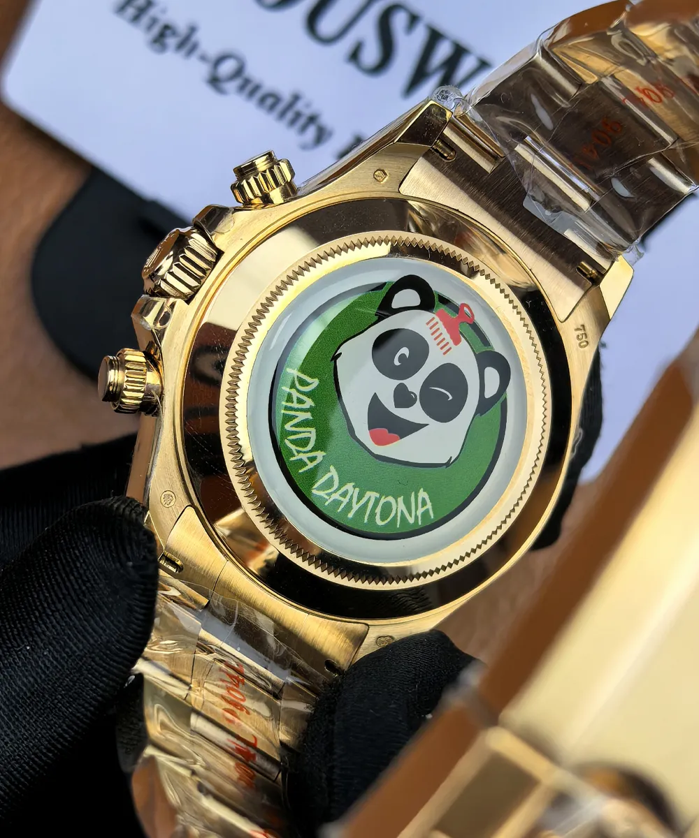 Caseback view of the Rolex Daytona 116505 rose gold female super clone, showing rear details.