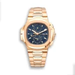 Patek Philippe Nautilus 5990/1R rose gold travel-time super clone watch on a white background, front-facing.