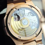 Rear view of the Patek Philippe Nautilus 5990/1R showing the exhibition caseback and visible movement.