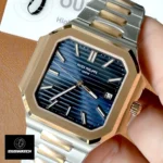 Patek Philippe Cubitus 5821/1AR two-tone watch displayed at a 75-degree angle — highlighting case profile and dial depth.