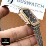 Side detail of Patek Philippe Cubitus 5821/1AR showing the satin-brushed case surface and chamfered edges.