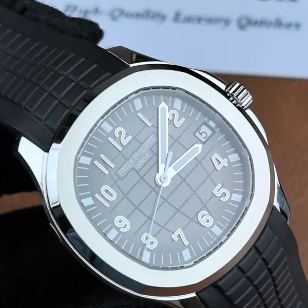 120° three-quarter angled view of the Aquanaut 5167A-001 PPF super clone dial and case, showing depth and curvature.