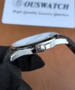 Side profile close-up of the crown and case edge on the Aquanaut 5167A-001 PPF super clone, showing crown shape and case thickness.