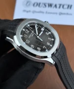 Close-up of the stainless steel bezel and case of the Aquanaut 5167A-001 PPF super clone, highlighting the brushed finish and edge details.