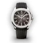 Front view of the Patek Philippe Aquanaut 5167A-001 PPF super clone on a clean white background, showing the black dial and stainless steel case