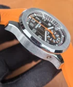 Side view of the Aquanaut 5968A highlighting the stainless steel case, thickness, and finish.