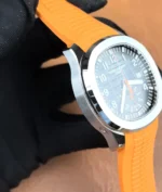 Close-up of the stainless steel bezel and finishing on the Aquanaut 5968A.