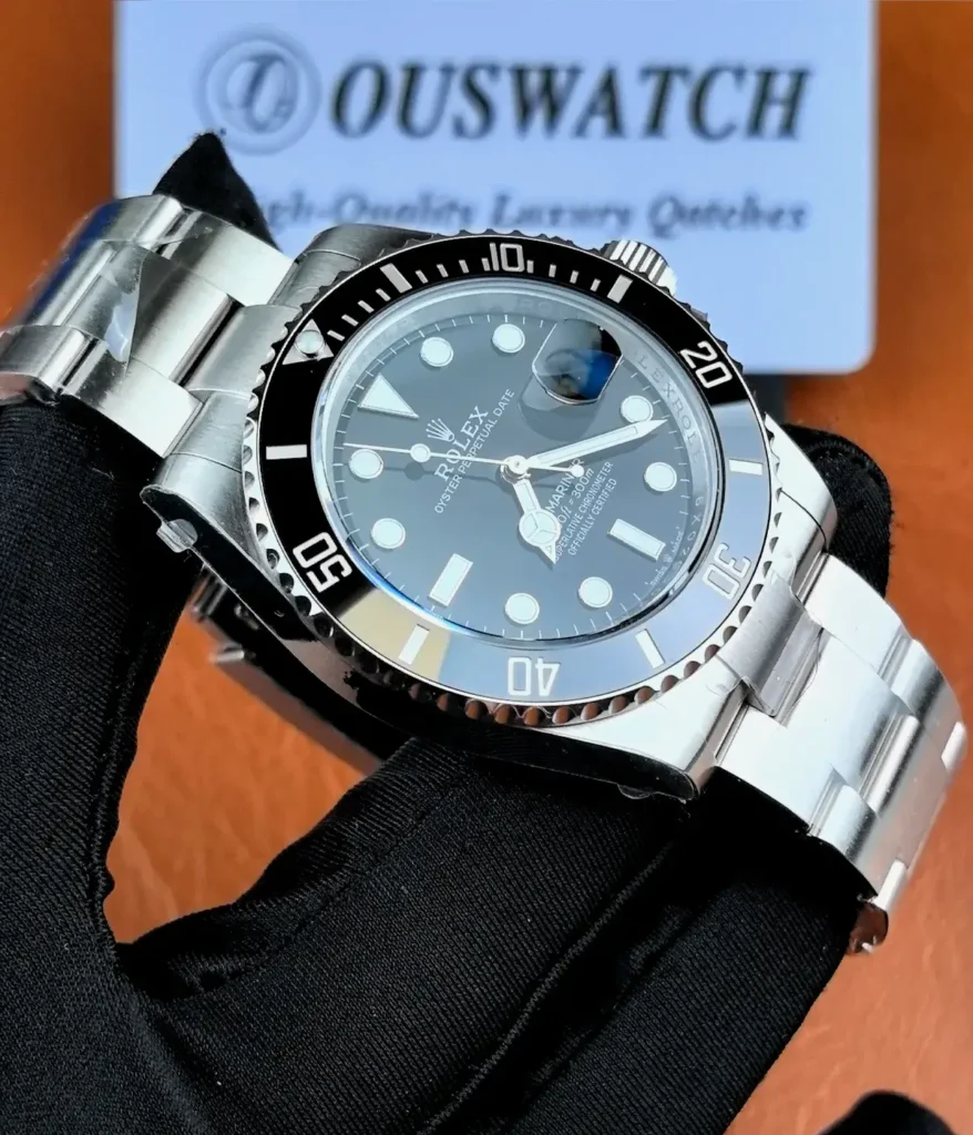 Rolex Submariner 126610LN black dial watch shown from a 130-degree top angle